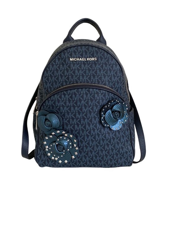 Michael Kors Handbags - Michael Kors Abbey MK Logo Floral Appliqué Backpack Navy Blue Studded Leather Me